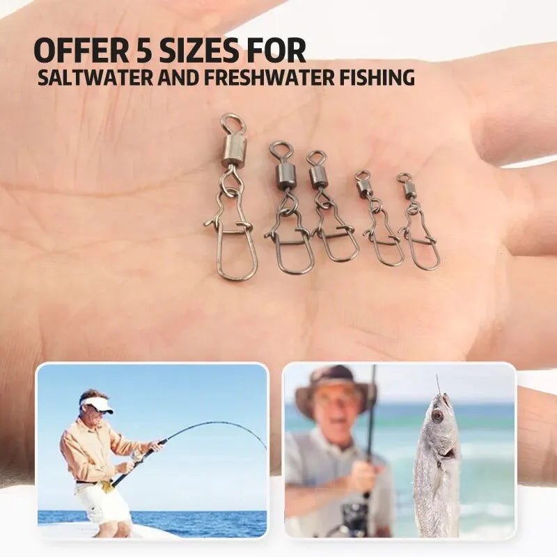 50pc/box Stainless Steel Fishing Connector Pin 4# 6# 8#10#12# Bearing Rolling Swivel with Snap Fishhook Lure Accessories Beauty World Shop