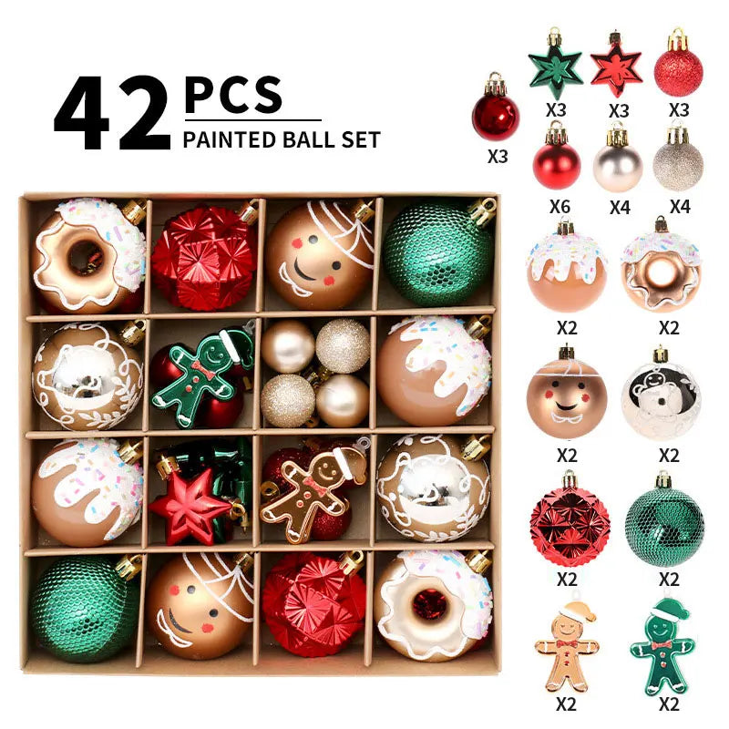 Christmas decoration: 42 exquisite painted Christmas balls in magenta, green, and gold, Christmas tree pendant set Beauty World Shop