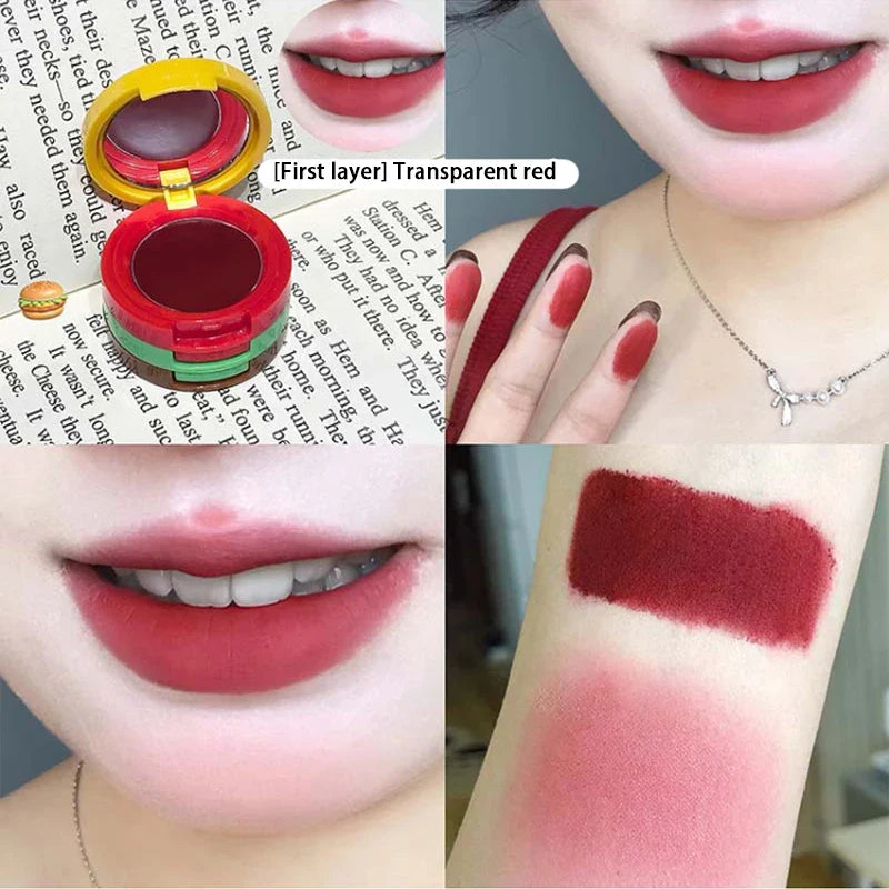 Cappuvini Velvet Lip Mousse - Matte Butter Formula, Long-Lasting Non-Drying, Cute Hamburger Design ,Compact and portable Beauty Trend Shop