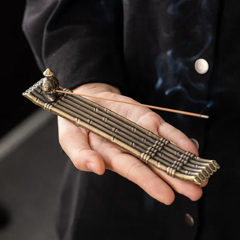 Creative Incense Holder Aromatherapy Ornament Incense Holder Boat Old Men Fishing Japanese Style Incense Stick Burner Home Decor Beauty World Shop