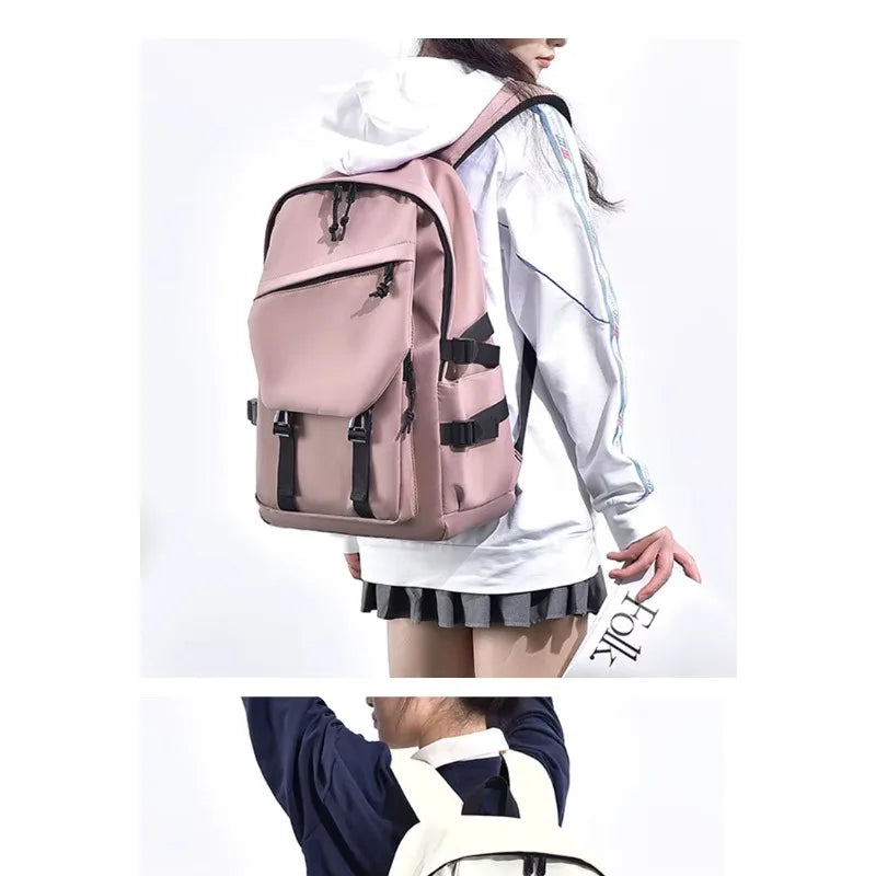 One 15 Inch Polyester Waterproof Solid Color Simple Men's Backpack Fashion Couple Student Computer Backpack Beauty World Shop