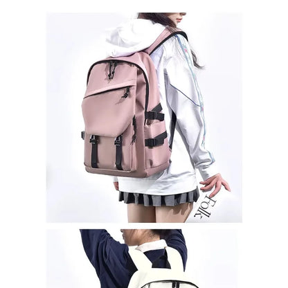 One 15 Inch Polyester Waterproof Solid Color Simple Men's Backpack Fashion Couple Student Computer Backpack Beauty World Shop