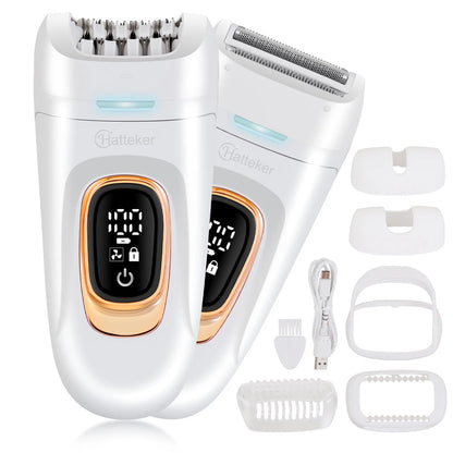 Hatteker 2-in-1 Epilator Hair Remover Leg Body Portable Lady Shaver Hair Removal Tool Underarms Facial Clipper for Women IPX7 Beauty World Shop