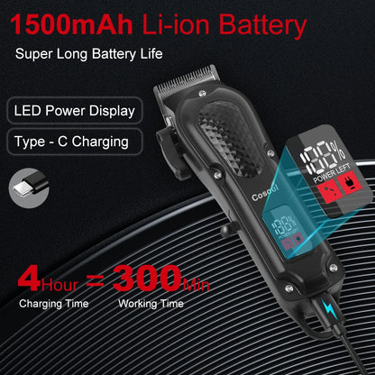 Cosoul Hair Clipper Compact Size Hair Trimmer Electric Beard Trimmer LED Display Hair Length Adjustable Big Capacity Battery Beauty World Shop