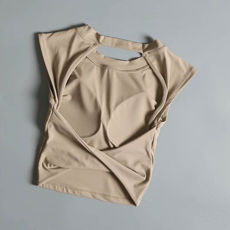 Sexy Short Backless Fixed Chest Pad Sports T-shirt Vest Women's Tight Fitting Quick Drying Slimming Yoga Suit Top Clothing Beauty World Shop
