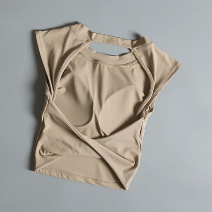 Sexy Short Backless Fixed Chest Pad Sports T-shirt Vest Women's Tight Fitting Quick Drying Slimming Yoga Suit Top Clothing Beauty World Shop