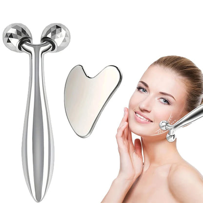Facial care set, including a stainless steel facial gua sha tool with 3D roller massage function and an eye massager Beauty World Shop