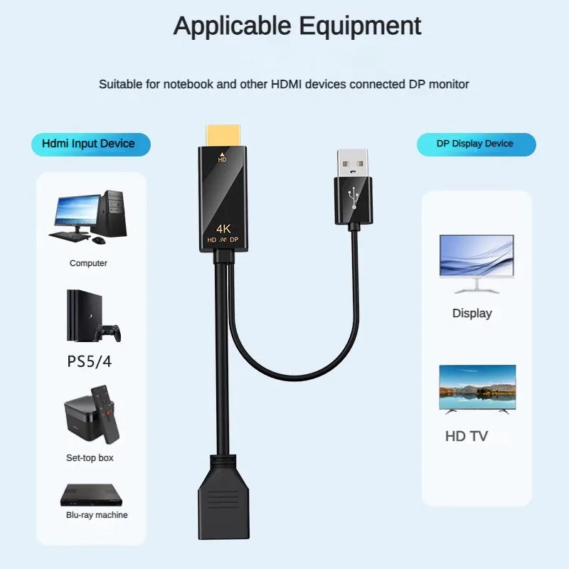 HDMI-Compatible To DisplayPort Cable 4K@60Hz 2K@120Hz HDMI-Compatible Source To DP Display Monitor Cable for PC Laptop PS5 Xbox Beauty World Shop
