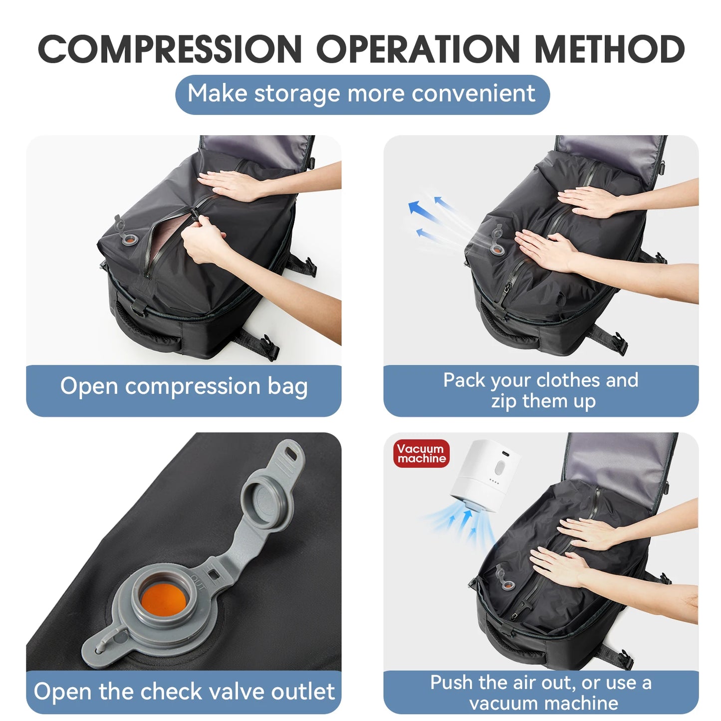 Vacuum Backpack Travel Bag for Men Large Capacity Backpack Business Laptop Backpack Women Men Expandable Backpack School Bag Beauty World Shop