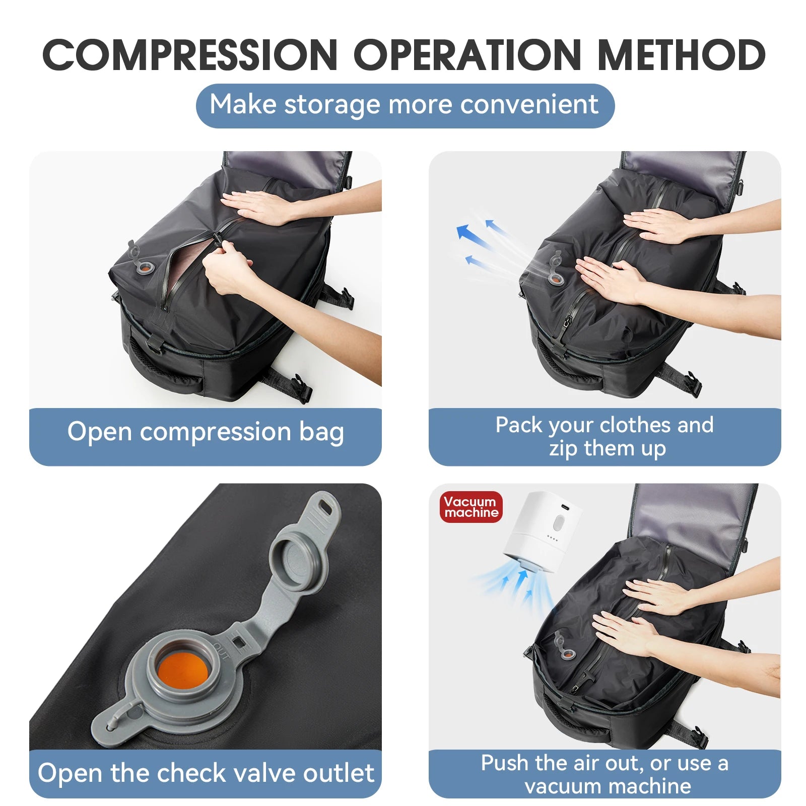 Vacuum Backpack Travel Bag for Men Large Capacity Backpack Business Laptop Backpack Women Men Expandable Backpack School Bag Beauty World Shop