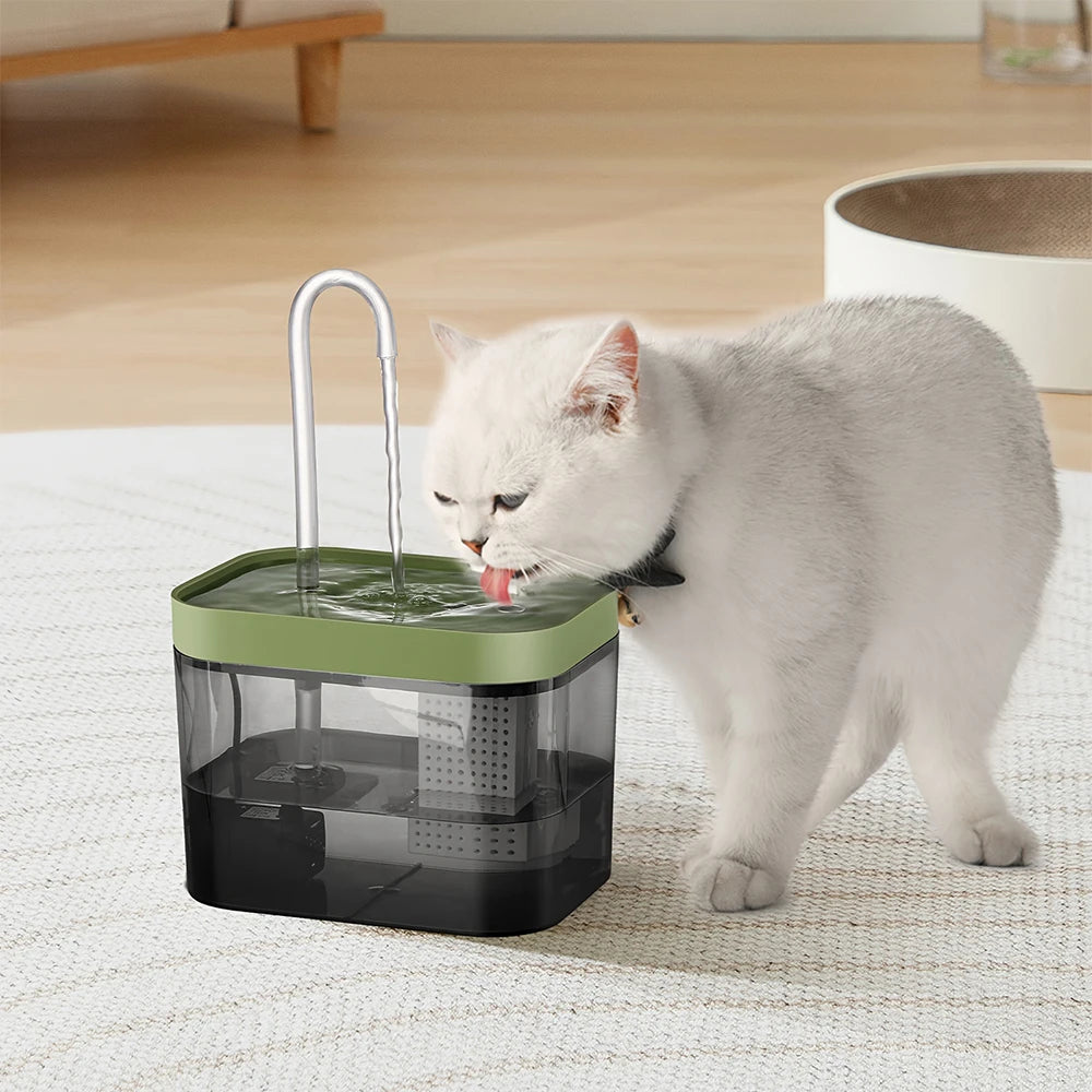Cat Water Fountain with USB Auto Filter Recirculate Transparent Black Cat Drinker Ultra-Quiet Automatic Pet Drinking Dispenser