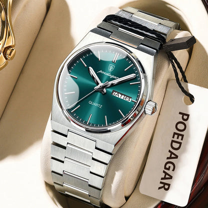 POEDAGAR Elegant Woman's Watch Date Week Waterproof Luminous Ladies Clock Quartz Stainless Steel Fashion Watches For Women Reloj Beauty World Shop