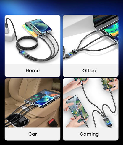 3 In 1 100w Transparent Fast Charging Cable Type C Usb Micro For Huawei OPPO Vivo Samsung Xiaomi Pilot Lamp Charger Usb C 6A Beauty World Shop