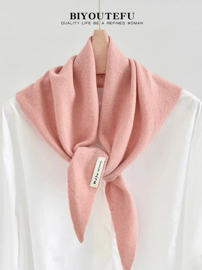 100% Australian Wool Knitted Triangle Scarf Shawl Women's Autumn  Winter Warm Neck Protection Scarf Decorative  Small Scarf Beauty World Shop