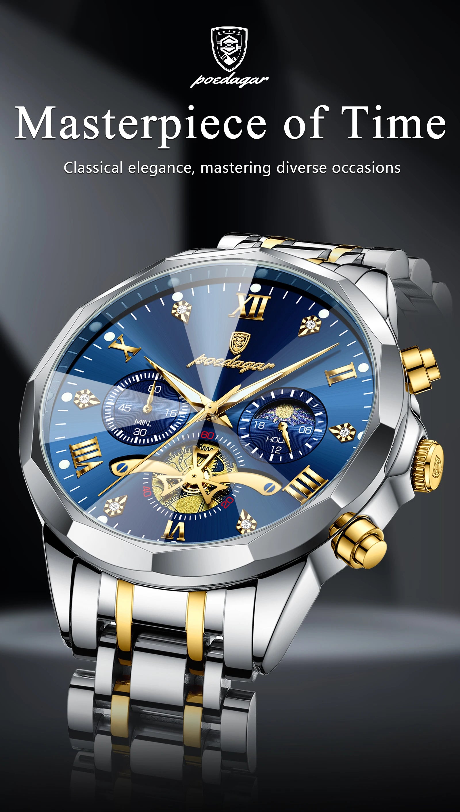 POEDAGAR Luxury Original Men Watch Waterproof Luminous Chronograph Man Wristwatch Stainless Steel Quartz Top Men's Watches Reloj Beauty World Shop