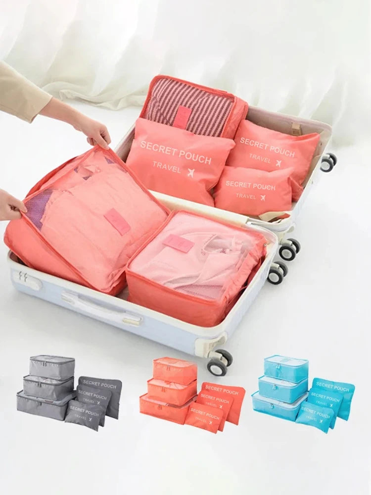 6 Pcs/Set Pink/Blue/Grey Travel Storage Bag Large Capacity Waterproof Luggage Clothing Underwear Storage Bag Bag With Zipper Beauty World Shop