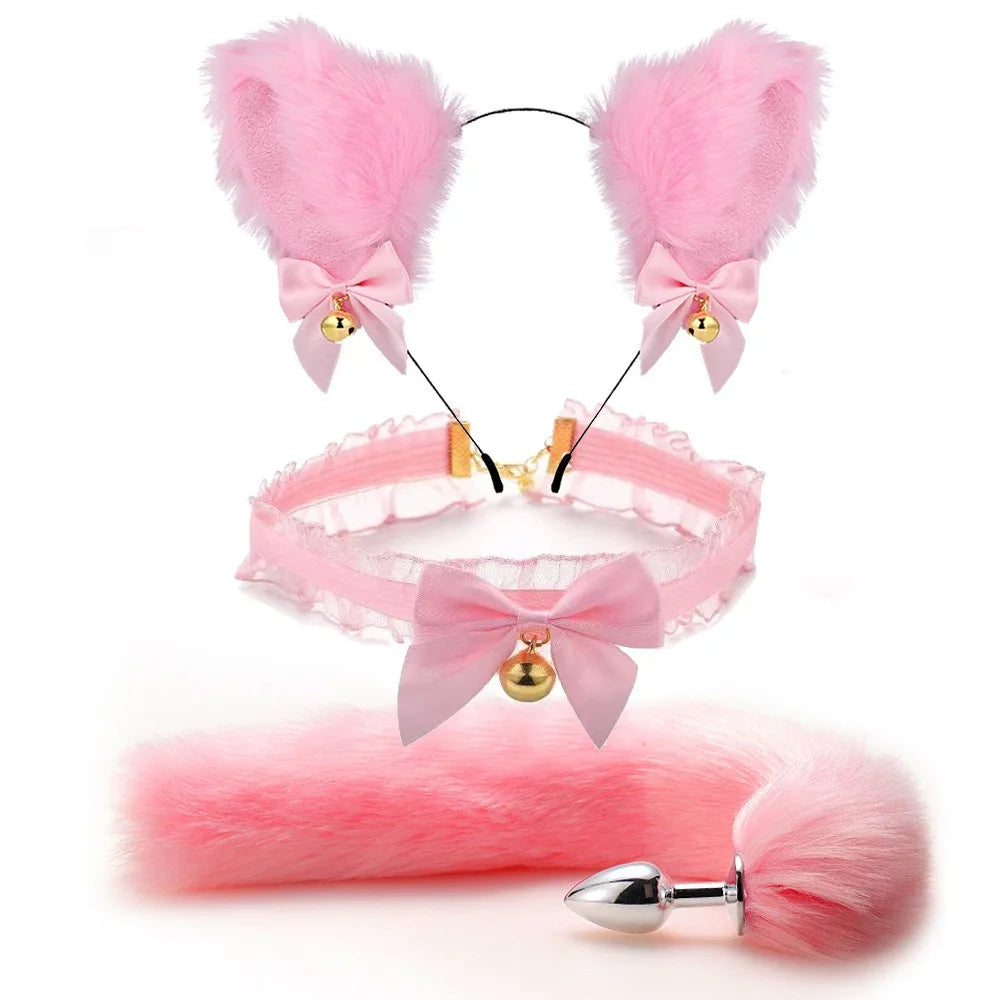 Cute Fox Tail Anal Plug Bow-Knot Soft Cat Ears Headbands Collar Erotic Cosplay Couples Accessories SM Sex Toys for Female Male Beauty World Shop