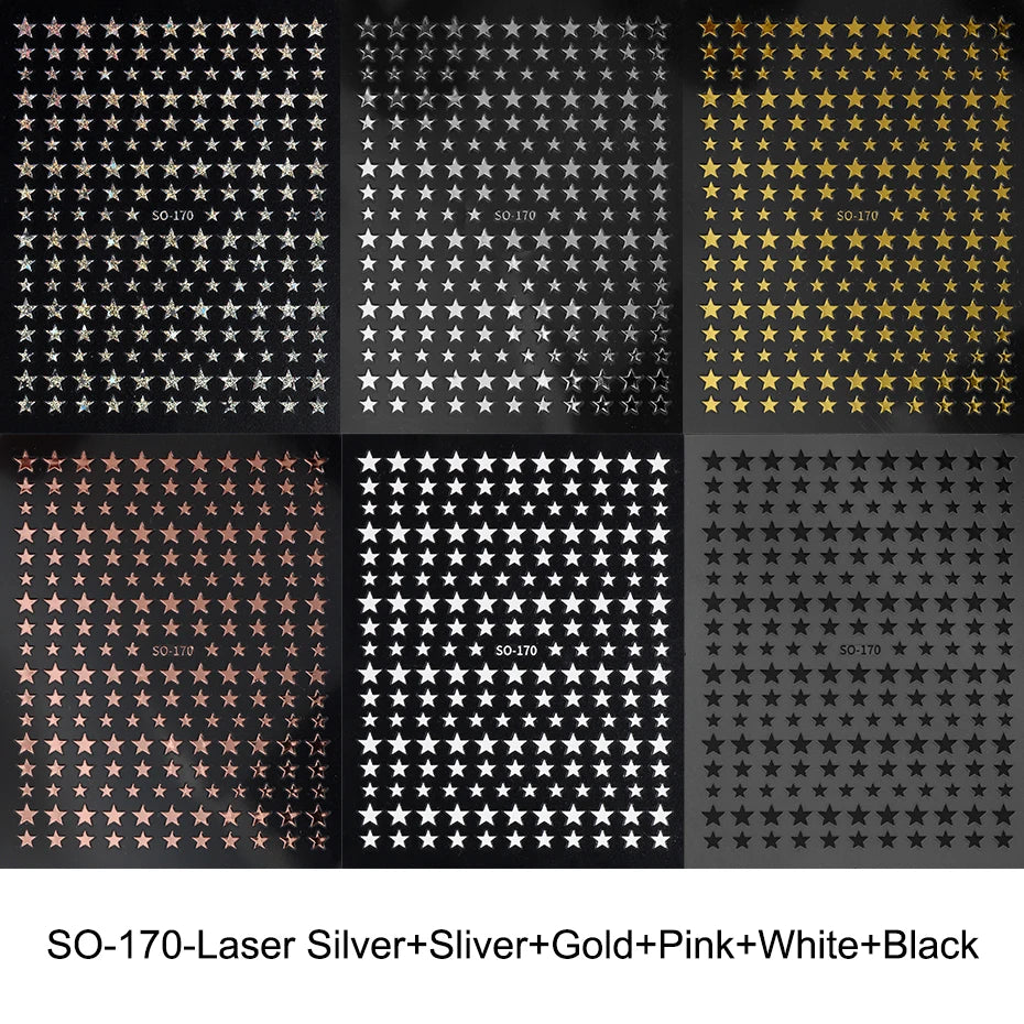 3D Black Pink Stars Stickers for Nails Golden Silvery Stars Adhesive Nail Decals Autumn Winter Festival DIY Nail Art Accessories Beauty World Shop