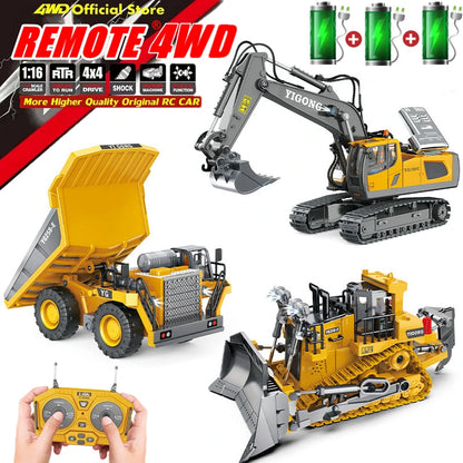 4WD Remote Control Excavator 4x4 Alloy Dump Truck Bulldozer Radio Model RC Car Construction Vehicle Toy Children Kids Gifts Beauty World Shop