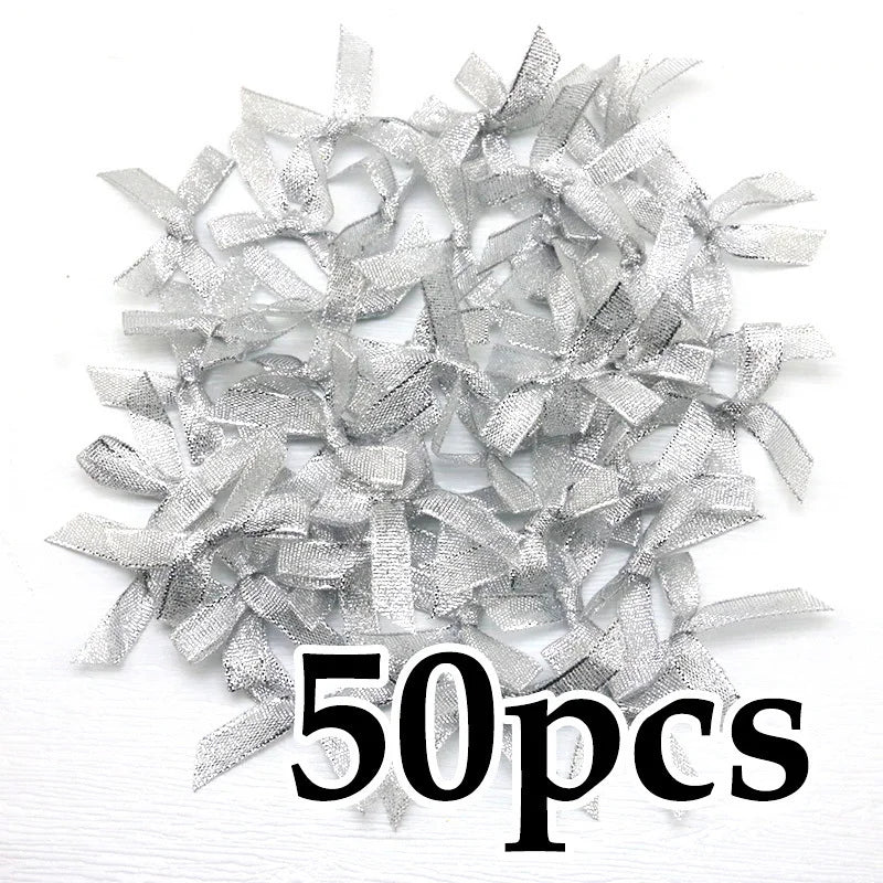 (50 Pcs) 4*4cm Colourful Ribbon Bows Small Size Polyester Satin Ribbon Bow Flower DIY Craft Decoration Beauty World Shop
