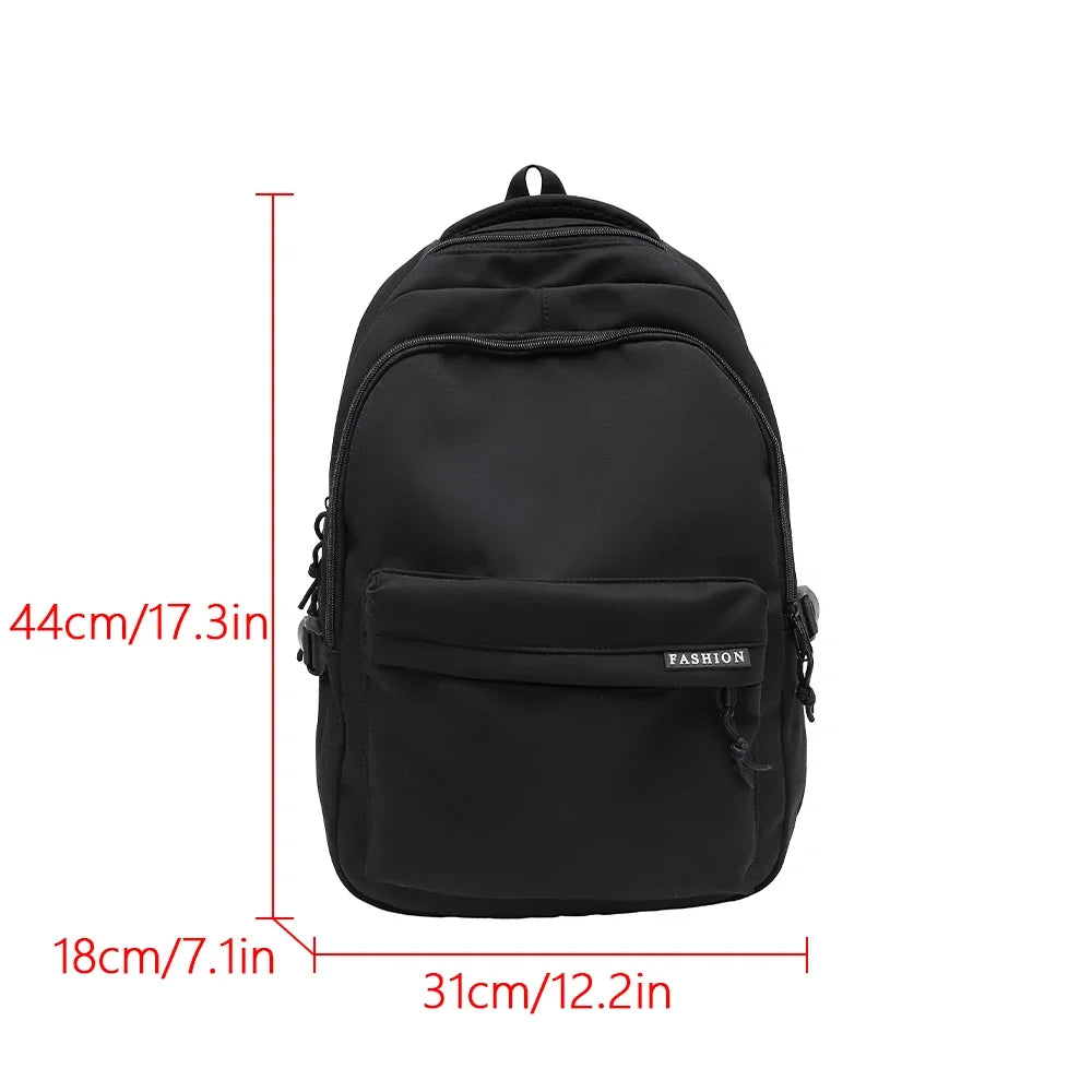 Large Capacity Solid Color Student Backpack Junior and High School Simple Black Travel Backpack Beauty World Shop