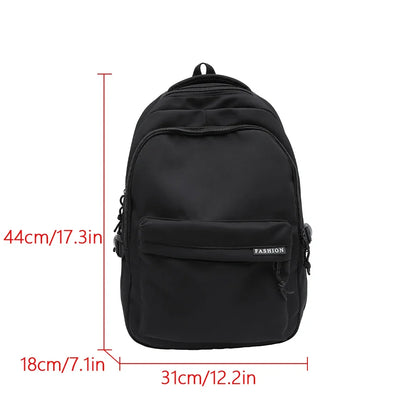 Large Capacity Solid Color Student Backpack Junior and High School Simple Black Travel Backpack Beauty World Shop