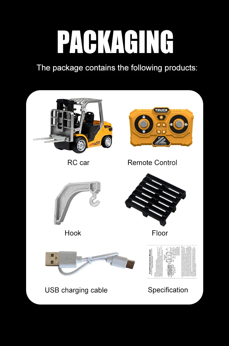 ZWN 1:64 RC Model Car 2.4G Remote Control Excavator Dump Truck Forklift Alloy Plastic Simulation Construction Vehicle Kids Toy Beauty World Shop