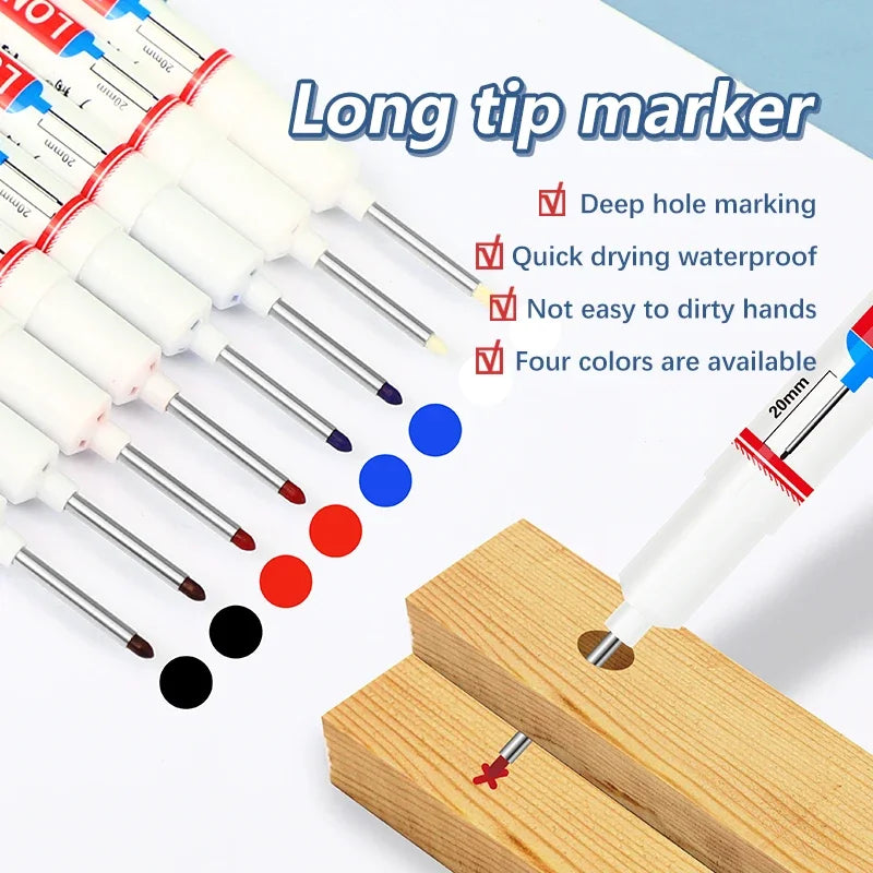 4Pcs/Set 20mm Deep Hole Long Nib Head Markers For Metal Perforating Pen Waterproof Bathroom Woodworking Decoration Multi-Purpose Beauty World Shop