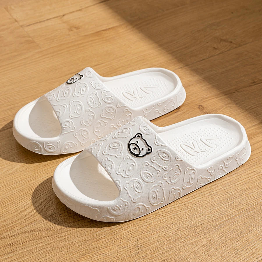 Fashion Women's Slippers Indoor Soft Sole Cartoon Bear Print Slides Bathroom EVA Indoor Men Summer Outdoor Cool Shoes Couple Beauty Fashion