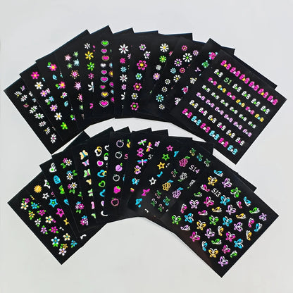 30 Sheets 3D Glow in The Dark Neon Nail Stickers - Glittery Glossy Self-Adhesive Nail Art Decorations with Butterfly, Love Heart Beauty World Shop