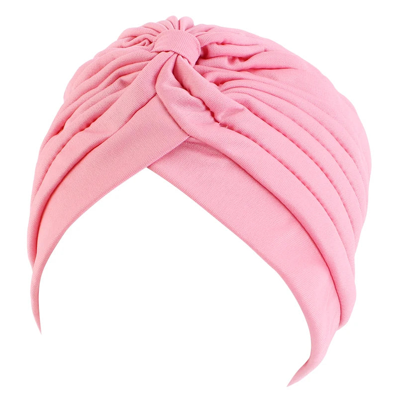New Knotted Ruffle Turban Ladies Soft Headscarf Casual Streetwear Female Muslim Hijab Indian Hats Cancer Chemo Cap Turbante Beauty World Shop