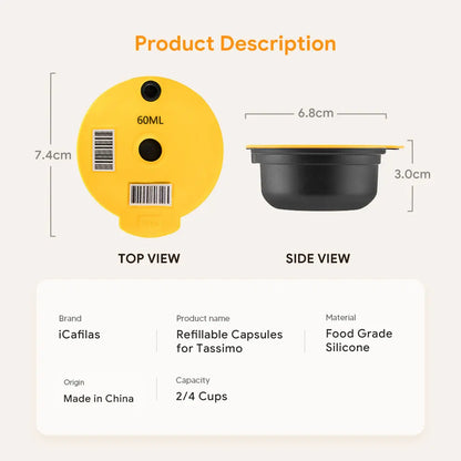 60/180200/220ML Reusable Coffee Capsule Pods for BOSCH-s Machine Tassimo Refillable Filter Pod Silicone Lid Replacement Beauty World Shop