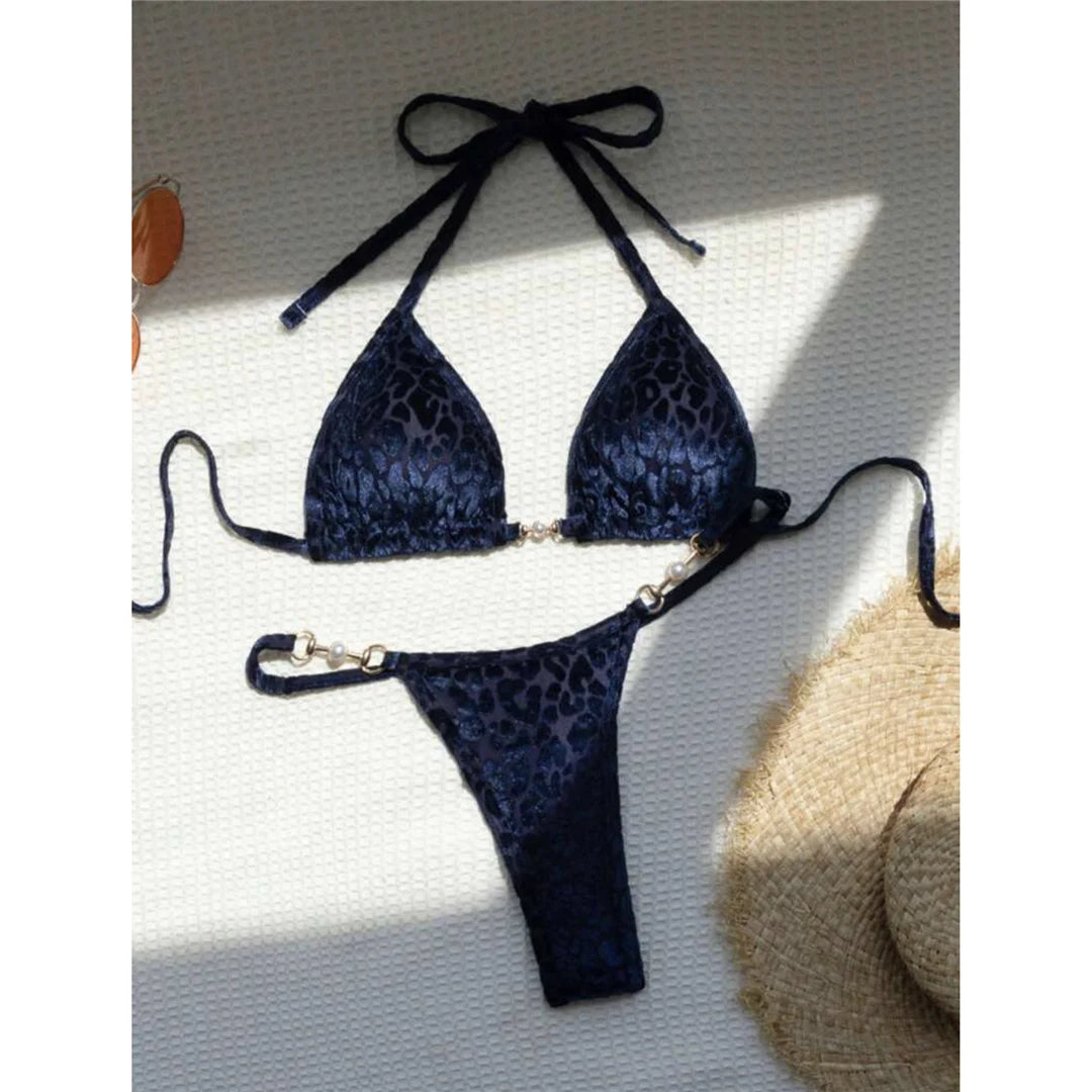 S- XL Leopard Halter Mini Micro Thong Bikini Women Swimwear Female Swimsuit Two-pieces Bikini set Bather Bathing Suit Swim V5207 Beauty World Shop