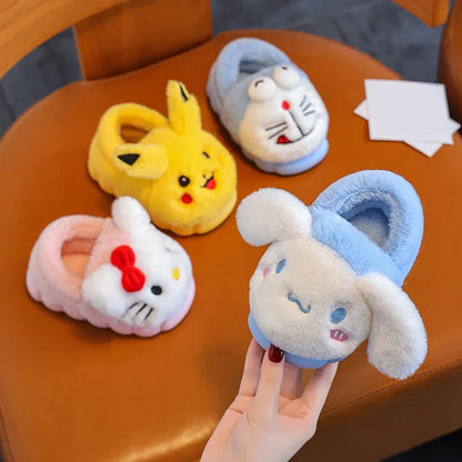 Kawaii Pikachu Figure Cotton Slippers Cover Heel Anime Peripheral Cute Cartoon Flat Autumn/Winter Plush Slippers Christmas Gifts Beauty World Shop