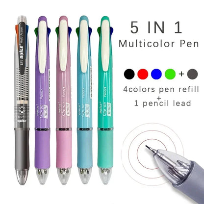 5 In 1 Multicolor Ballpoint Pens 4 Colors Ball Pen 1 Automatic Pencil With Eraser For School Office Writing Supplies Stationery Beauty World Shop