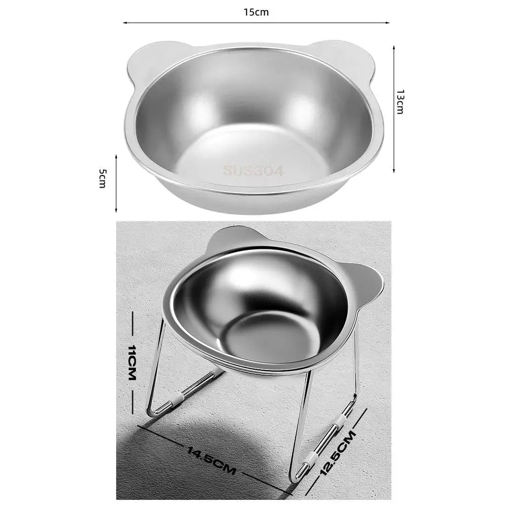 ‌304 Stainless Steel Raised Cat Bowl with 15° Elevated Design Tilted Neck Guard Healthy Feeding Shatterproof for Cats Puppies Beauty World Shop