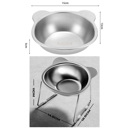 ‌304 Stainless Steel Raised Cat Bowl with 15° Elevated Design Tilted Neck Guard Healthy Feeding Shatterproof for Cats Puppies Beauty World Shop