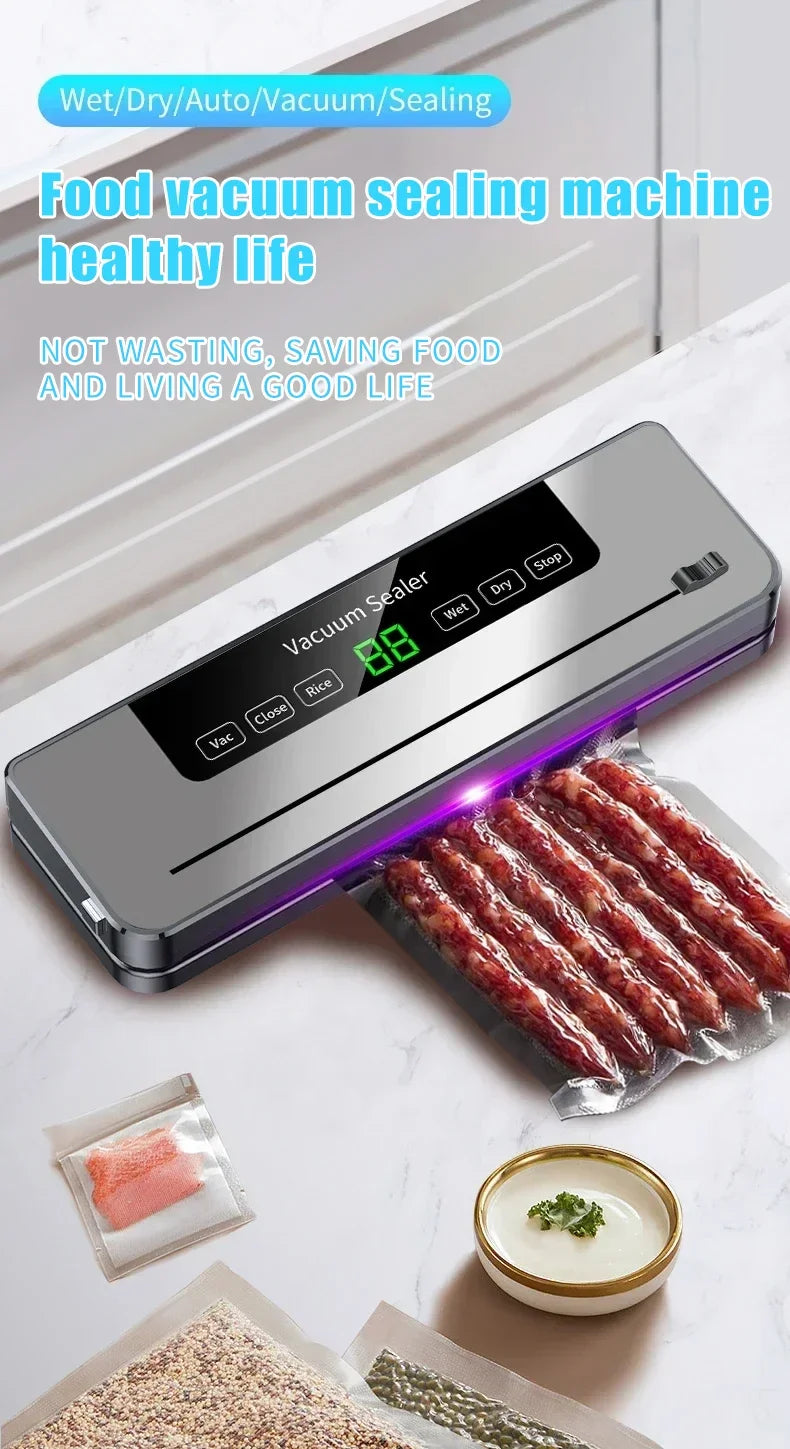 Electric Vacuum Sealer Food Storage Seal Touch Button Dry/Wet Built-in Cutter Kitchen Food Sealing Vacuum Packaging Machine Beauty World Shop