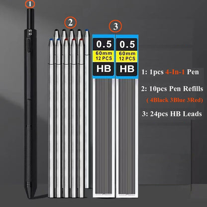Multifunctional 4-color-in-one gravity-sensing pen metal ballpoint pen/Mechanical Pencil,Black/Red/Blue Ink Oil Signing canetas Beauty World Shop