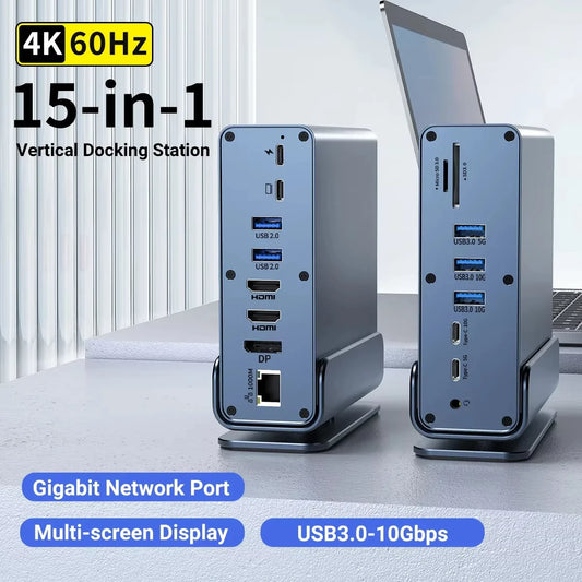 15 in 1 Hub Type-C Docking Station 4K@60Hz HDMI DisplayPort USB A RJ45 SD TF Audio 3.5mm Port Adapter for Macbook Pro Laptop PC Beauty World Shop