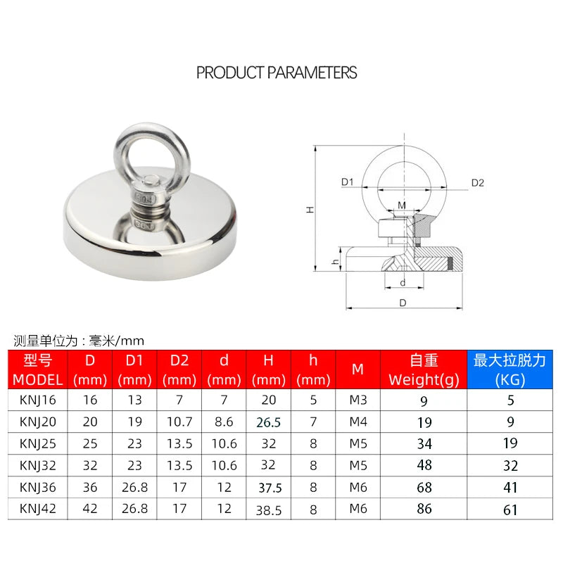 Super Strong Neodymium Fishing Magnets Heavy Duty imanes Magnet with Countersunk Hole Eyebolt for Salvage Magnetic Fishing Beauty World Shop