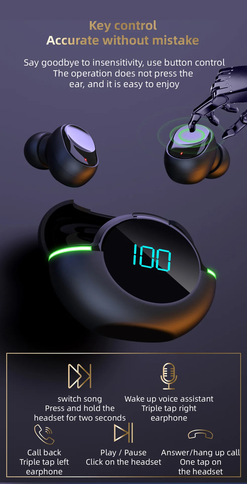 #Y80 New Bluetooth Earphones Tws Wireless Sports Running Waterproof Noise Reduction Gaming Esports Mobile Digital Display Beauty World Shop