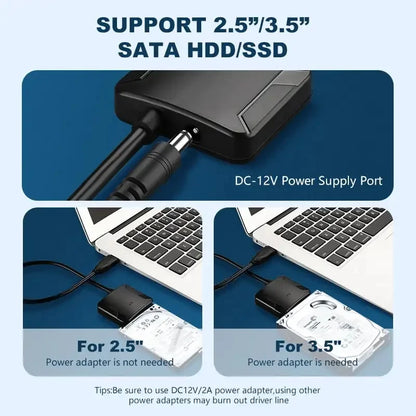SATA to USB3.0 Cable SATA III Hard Drive Adapter Converter for 2.5" 3.5" SSD HDD Hard Drive Disk with 12V/2A Power Adapterer Beauty World Shop