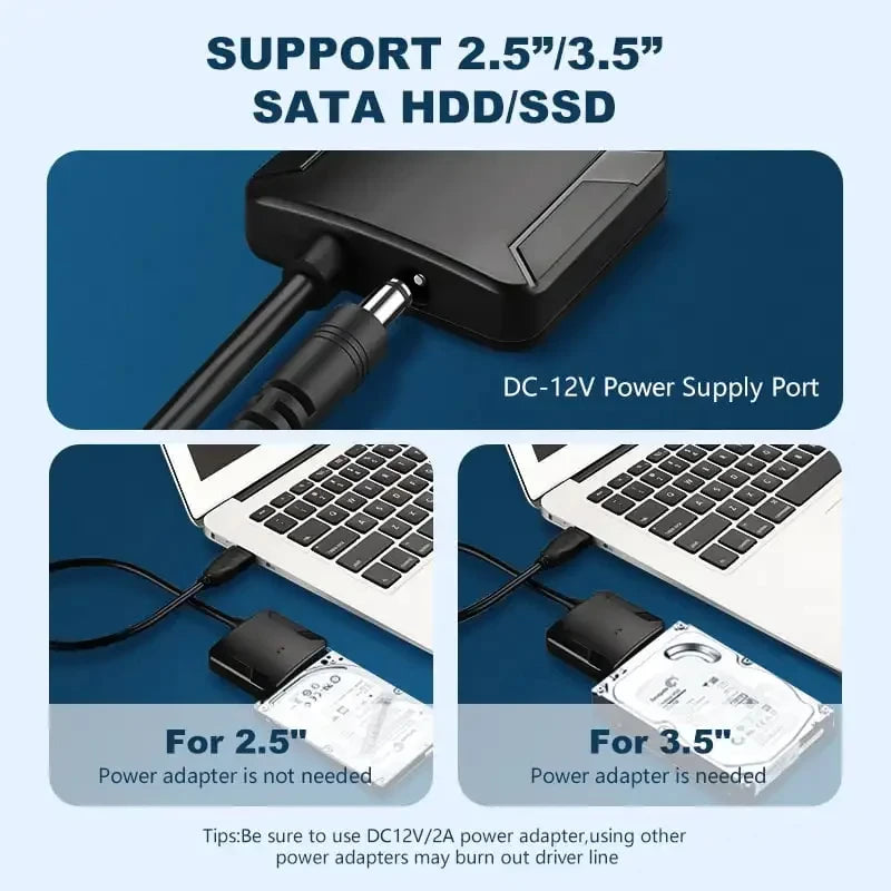 SATA to USB3.0 Adapter Cable for 3.5/2.5 Inch SSD HDD SATA III Hard Drive Disk Converter Support UASP with 12V Power Adapter Beauty World Shop