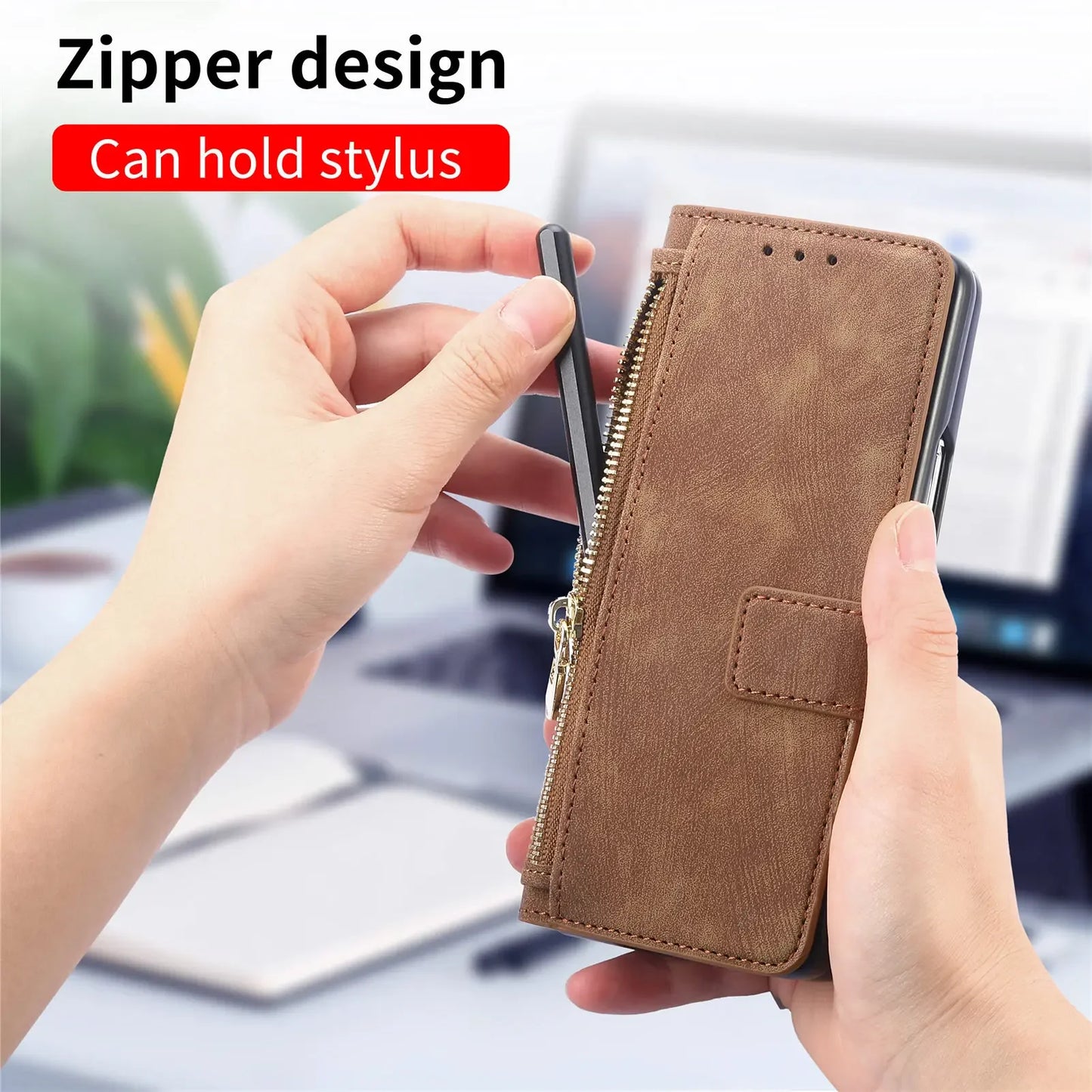 2 in 1 Magnetic Zipper Cards Solt Wallet Leather Case For Samsung Galaxy Z Fold 8 ultra 7 6 5  Wireless Charging Bag Purse Cover Beauty World Shop