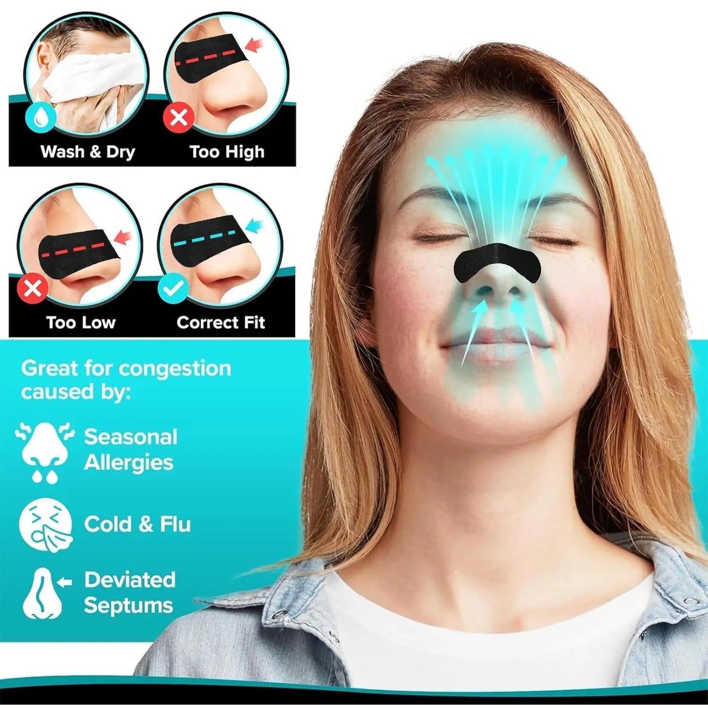 Anti Snoring Nose Strips for Breathing Correction Physical Expansion Breathable Nasal Patch Better Sleep Anti-Snoring Nasal Stri Beauty World Shop