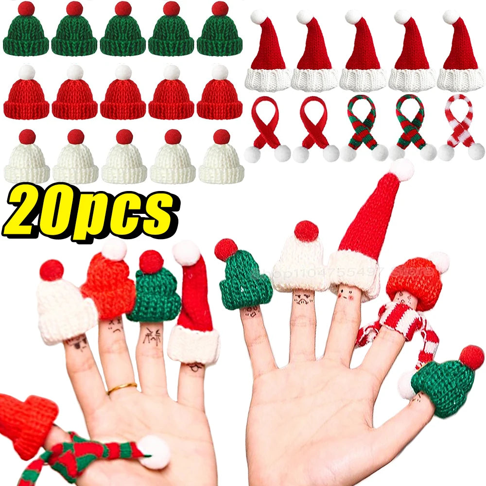 Mini Santa Knitted Hat & Scarf Small Christmas Costume for Cat Rabbit Doll Lollipop Bottle Cap DIY Xmas Party Dinner Decoration Beauty World Shop