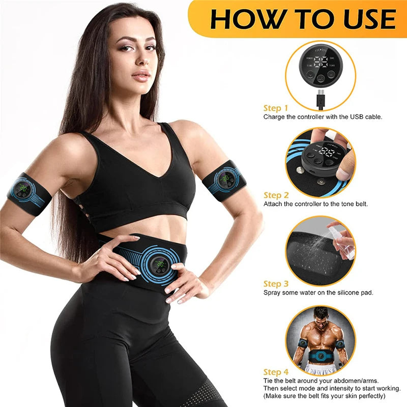 EMS Muscle Stimulation Belt Electric ABS Stimulator Trainer EMS Abdominal Exerciser Toning Belts Arm Leg Back Fitness Massager Beauty World Shop