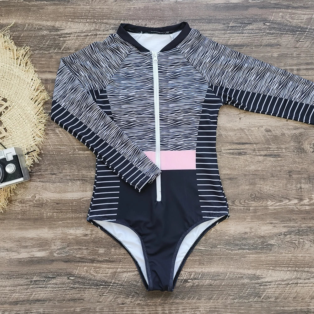 2026 Surfing Sport Swimsuit Long Sleeves Women One Piece Swimsuit  Swimwear Solid Monokini Bathing Suit Tropical Bodysuit Female Beauty World Shop