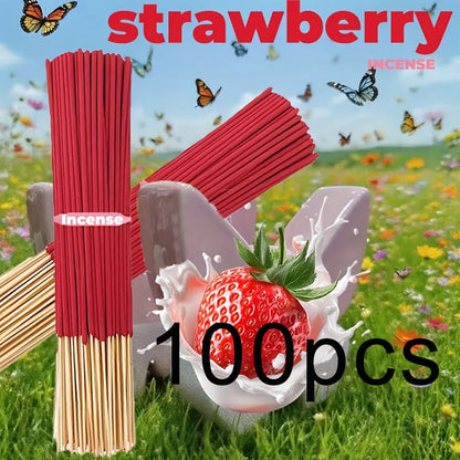 Red High-Quality Creamy Strawberry Incense Stick - Long-Lasting Strawberry Scent with Woody Notes, Fruit Meditation Yoga Home Office Party Holiday Gift, Eliminates Fatigue, Long-Lasting Fragrance (Doesn'T Scatter, Burns Evenl Beauty World Shop